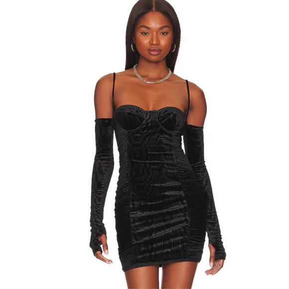 Camila Coelho Kya Mini Dress in Black Velvet NWOT Size Small - Picture 1 of 3